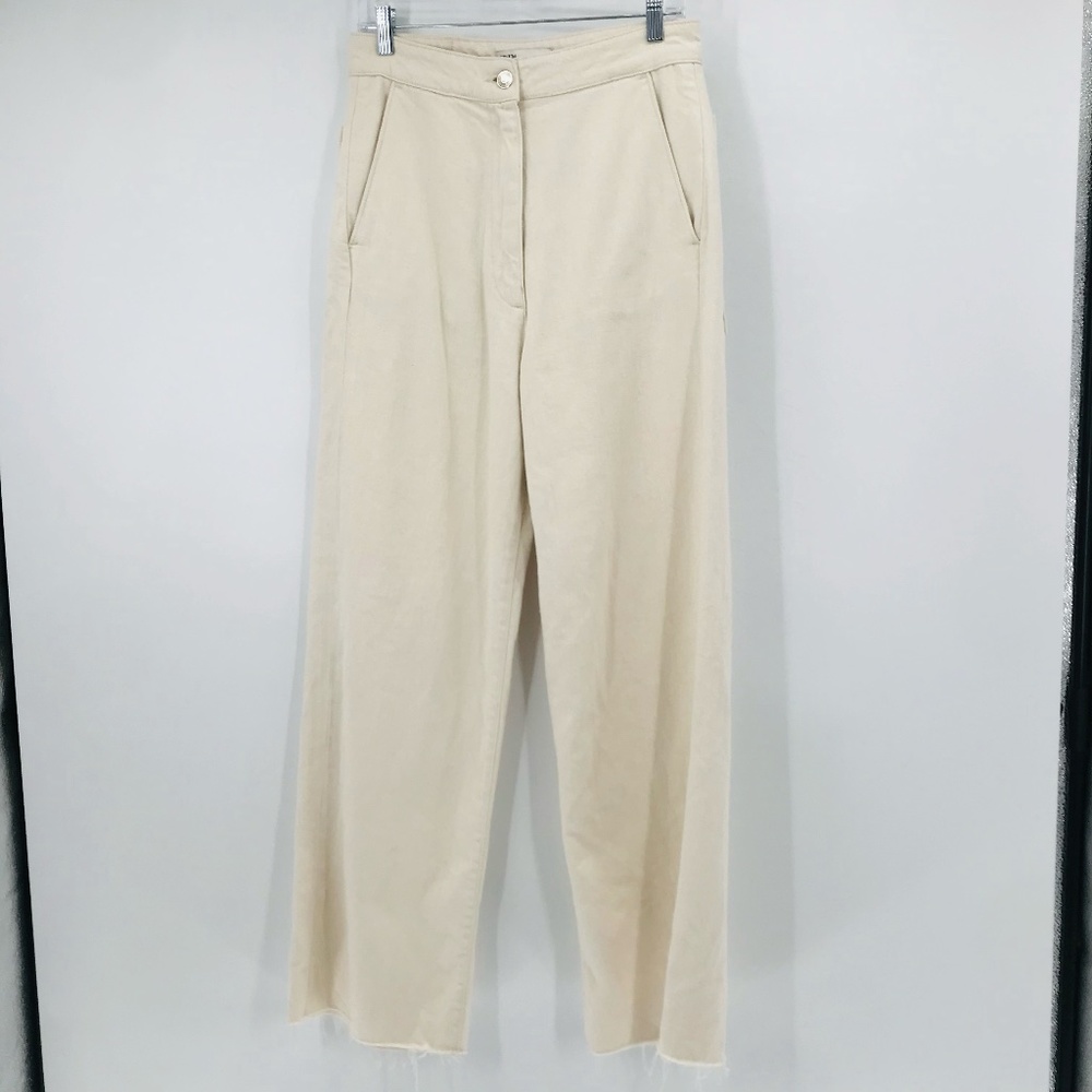 Zara High Rise Wide Leg Denim Pants Cream Ivory Size 4